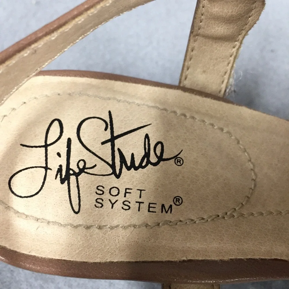 LifeStride Mona Tan Brown Slingback Block Heel Sandals Womens Size 7M Open Toe